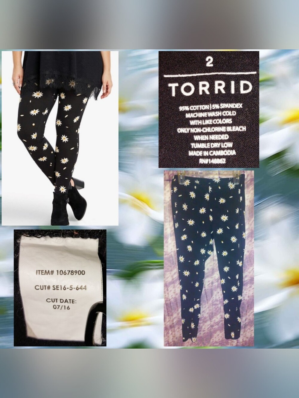 Torrid Black/Multicolor Open Posey Floral Print Soft Knit Leggings Sz 2|2X|18/20
